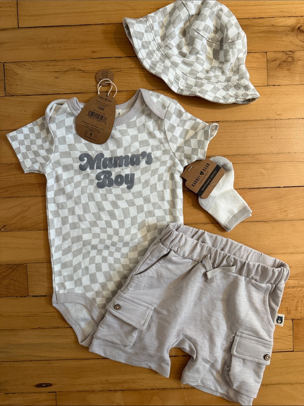 Mama's Boy Beige Check Baby Matching Set with Hat